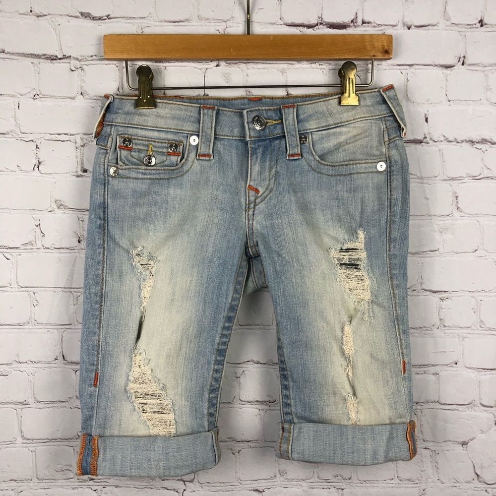 True Religion Distressed Shorts Women's Sz 25